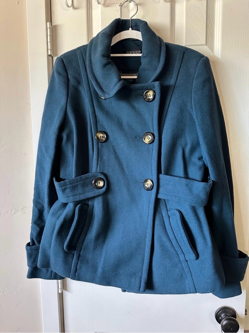 Topshop Teal Double-Breasted Peacoat
